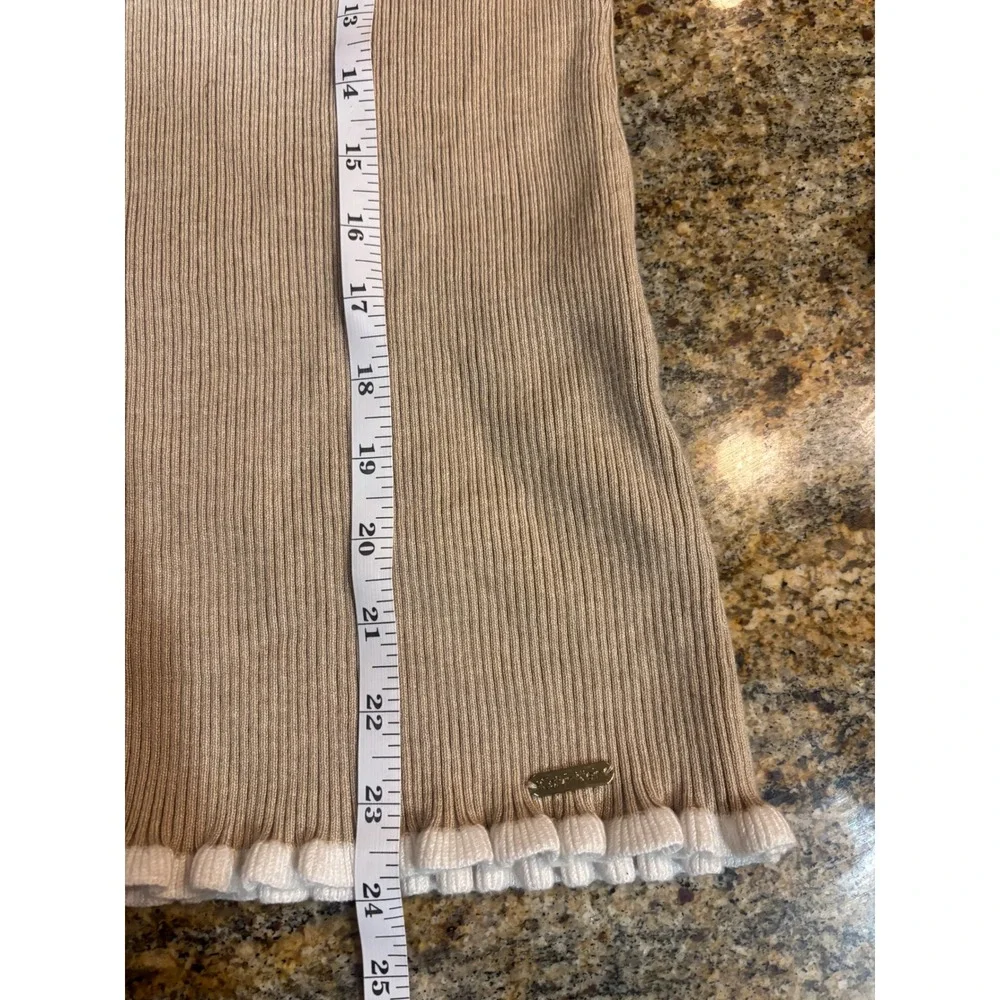 Calvin Klein Womens Ribbed Knit Sweater Tan Lettuce Trim Long‎ Sleeve M